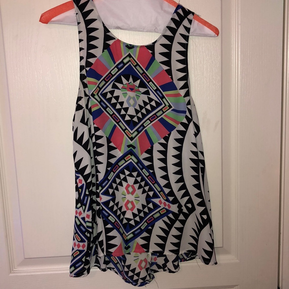 multi colored aztec hi low tank top
